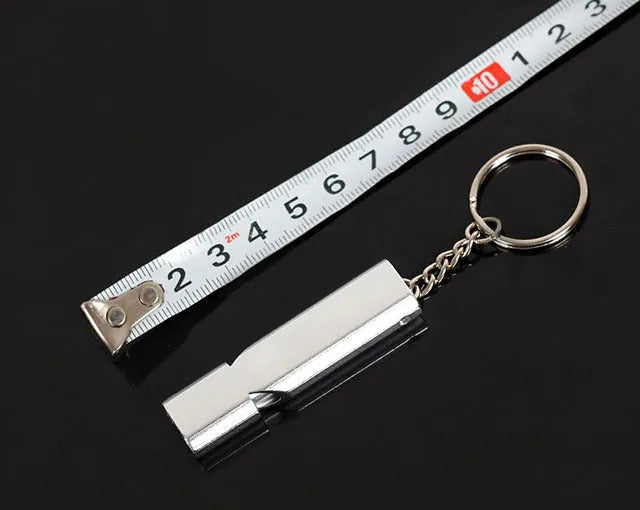 Double hole aluminium alloy survival whistle in silver and gold colour options