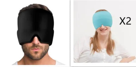 Elastic cloth gel eye mask for headache relief with adjustable headband in black colour
