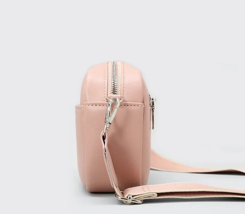 Women's simple PU shoulder messenger bag in apricot with woven and letter details, 21.5x7.5x14.5cm