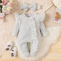 Girls cotton striped long-sleeved romper suit in purple with shorts trousers and front closure for newborn to 9 months