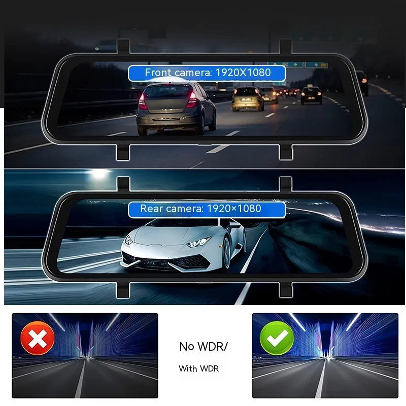 Black universal car GPS navigation system with 9.66-inch touch screen displayed on a dashboard.