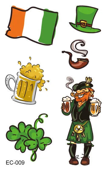 Temporary Irish clover tattoo sticker for children on paper backing, size 120mm by 75mm.