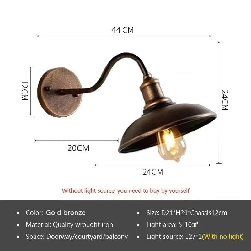 Retro villa courtyard wall lamp in copper and silver finishes with right and oblique angle mounting options
