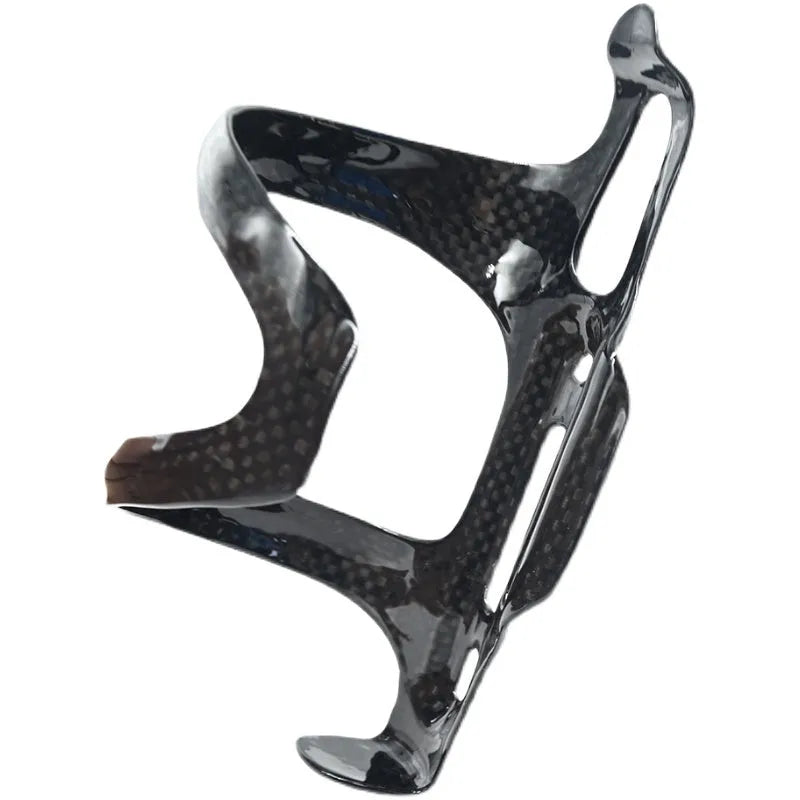 Black carbon fibre side pull water bottle cage for bicycles with 65mm mounting hole spacing