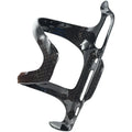 Black carbon fibre side pull water bottle cage for bicycles with 65mm mounting hole spacing