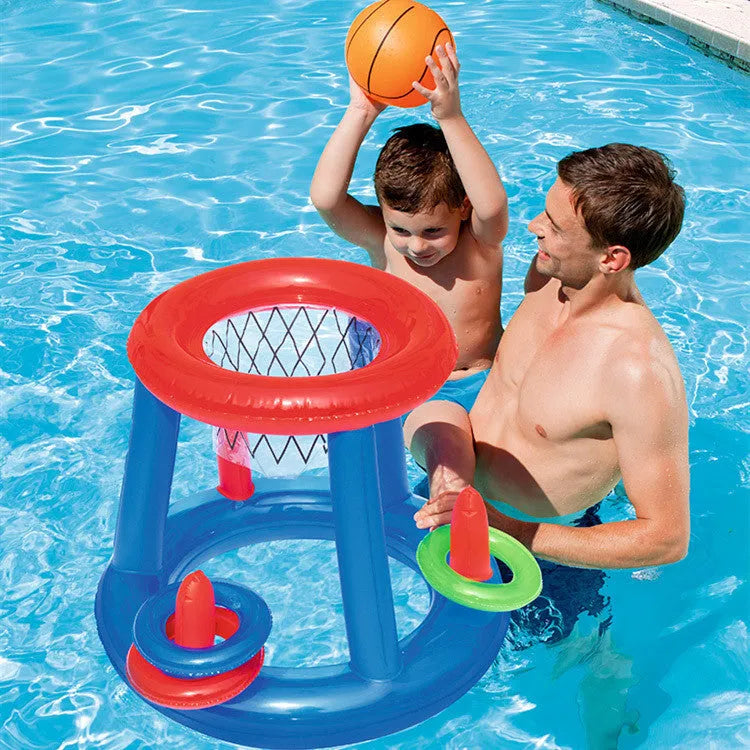 Inflatable basketball hoop in green and white PVC with basketball, 61cm, for pool water shooting game
