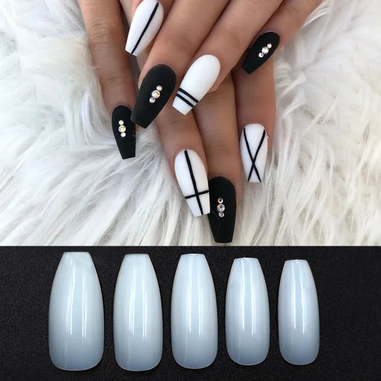 500 transparent natural clear acrylic false nails with French tips design in 10 different sizes