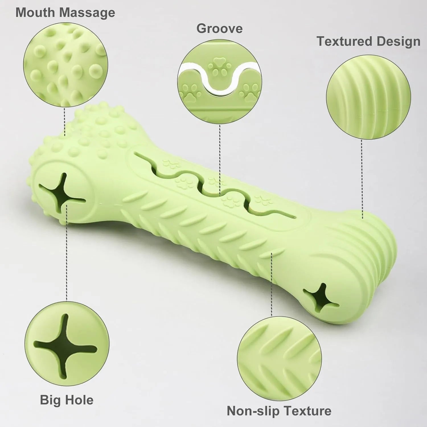 Blue natural rubber bone-shaped dog chew toy on a white background.