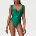 Women's polyester one-piece swimsuit with gauze skirt in multiple shoulder strap styles