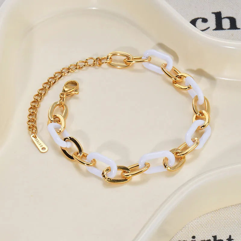 Stainless steel resin bracelet for women with double-layer heart design and electroplated finish