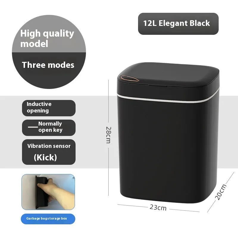 Square intelligent automatic sensor dustbin with induction opening lid in milky white