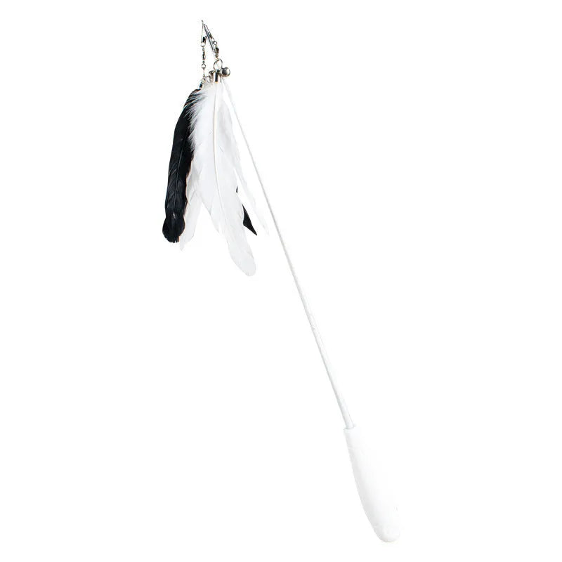 Telescopic cat fishing rod toy extended to 80cm with goose feather attachments and removable bell
