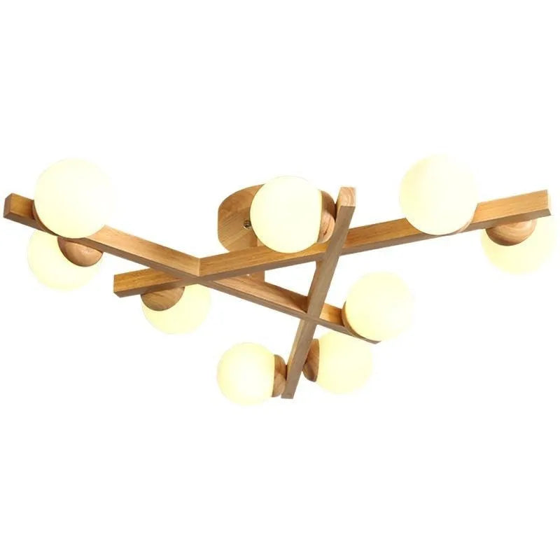 Wooden style modern ceiling lamp with three light heads for living room