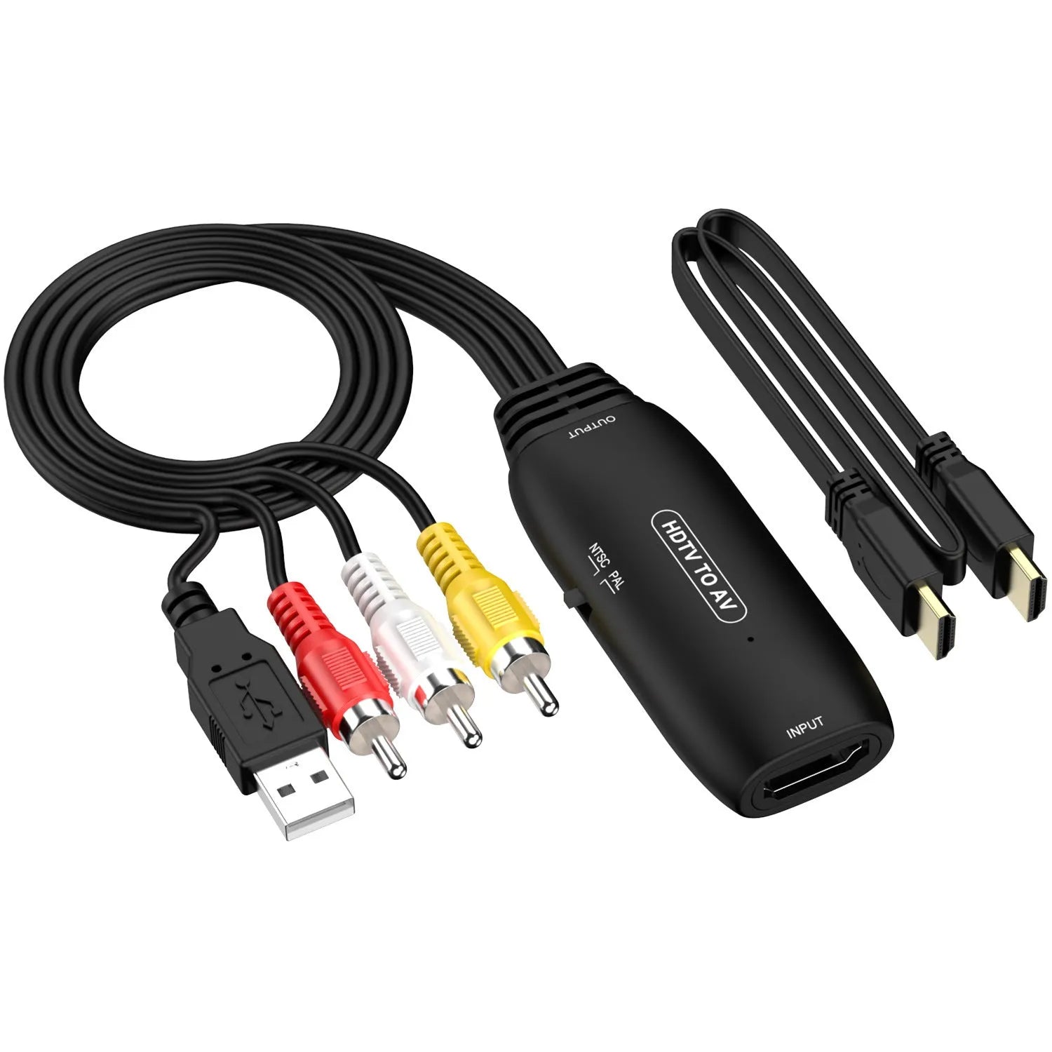 HDMI to AV converter adapter with RCA connectors and 110cm cable for video transfer