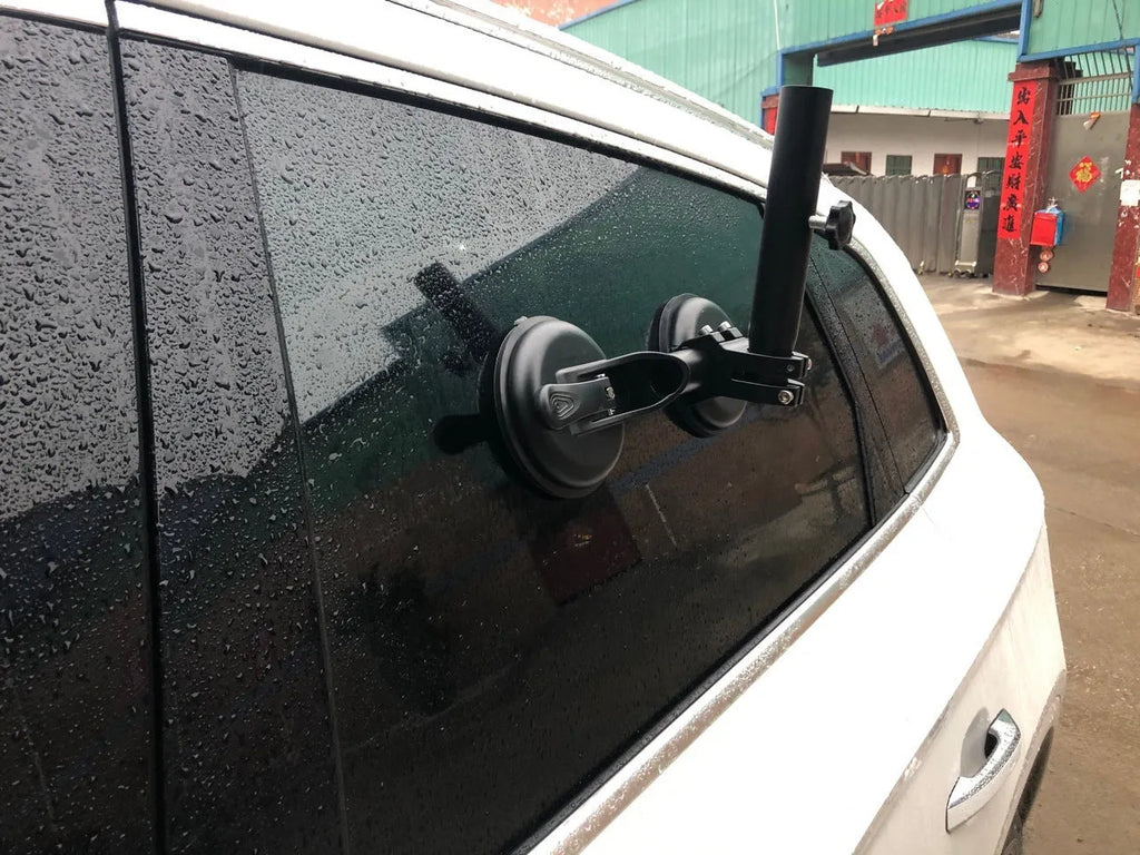Black ABS off-road car flagpole sucker base with rubber suction cup for vehicle glass mounting