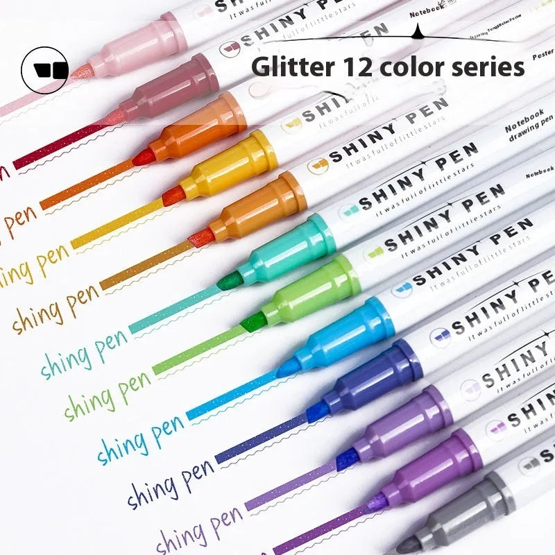 Sparkling Star River glitter highlighter pen set of four with slanted 4mm tips and six glitter ink colour options
