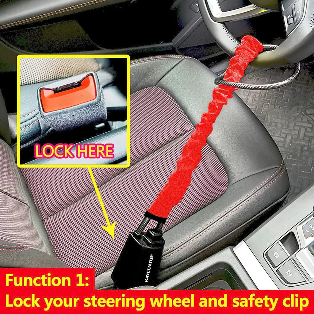 Red iron steering wheel lock for General Motors cars showing copper lock core