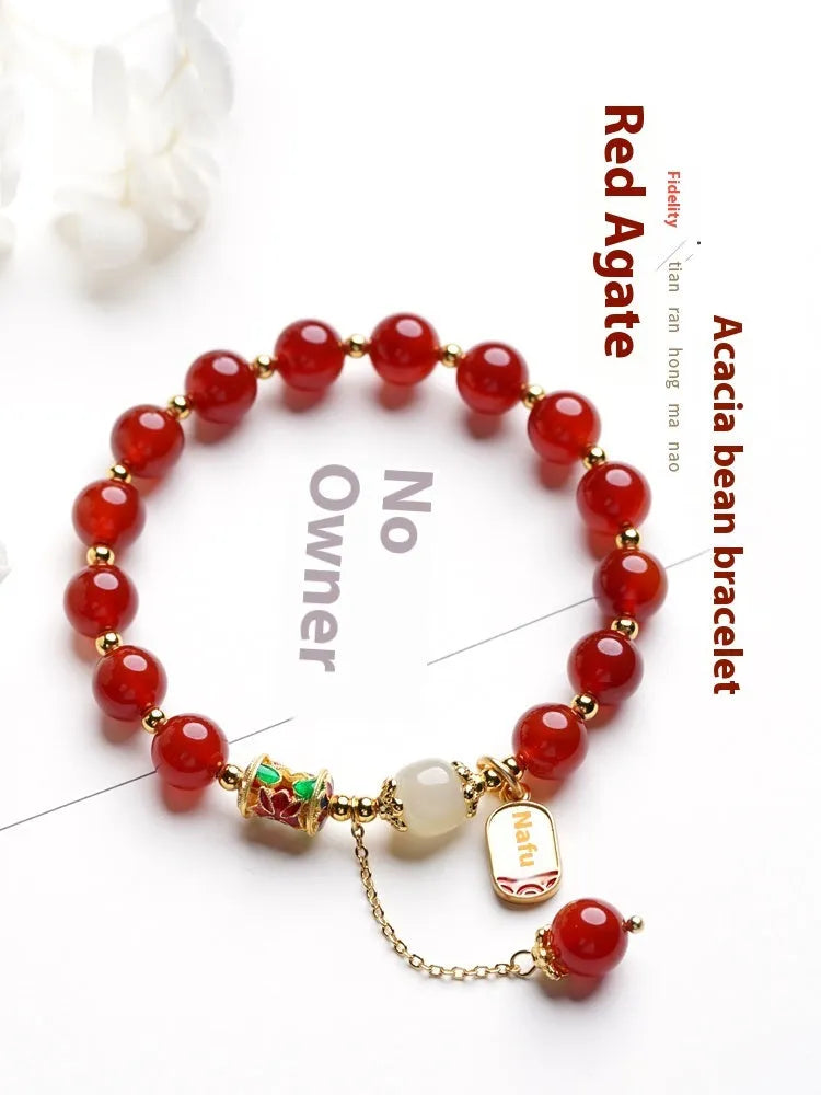 Natural crystal red agate Hetian jade beads bracelet with gold plating for women