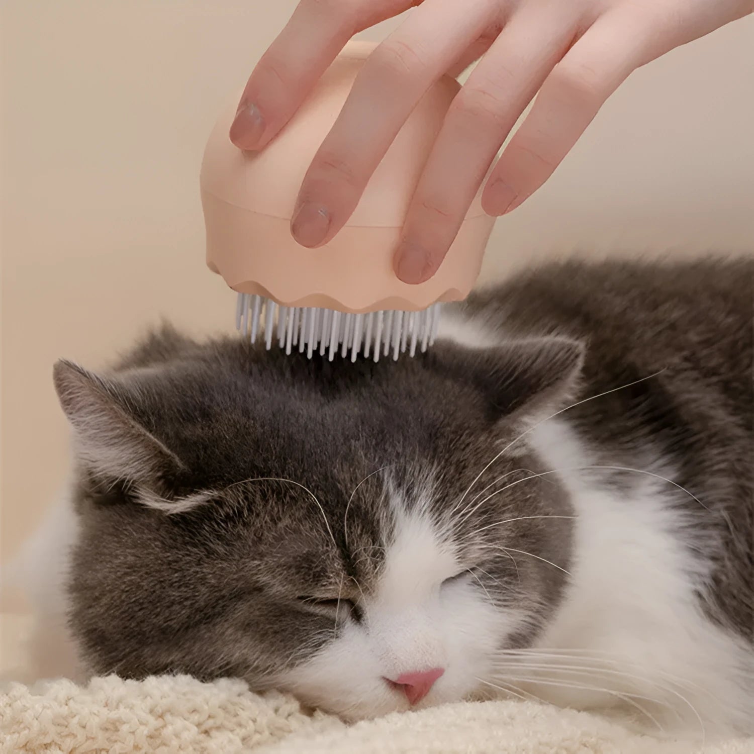 Floating massage pet needle comb in orange pink and baby blue, soft silicone brush for cat hair cleaning
