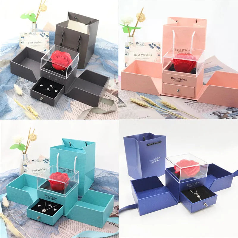 Plastic eternal flower jewellery gift box in choice of four colours for Valentine's Day gifts