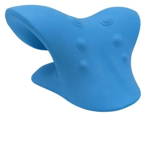 Blue manual swan-shaped neck massager with six rolling wheels and a natural crystal jade scraping board on a white background.