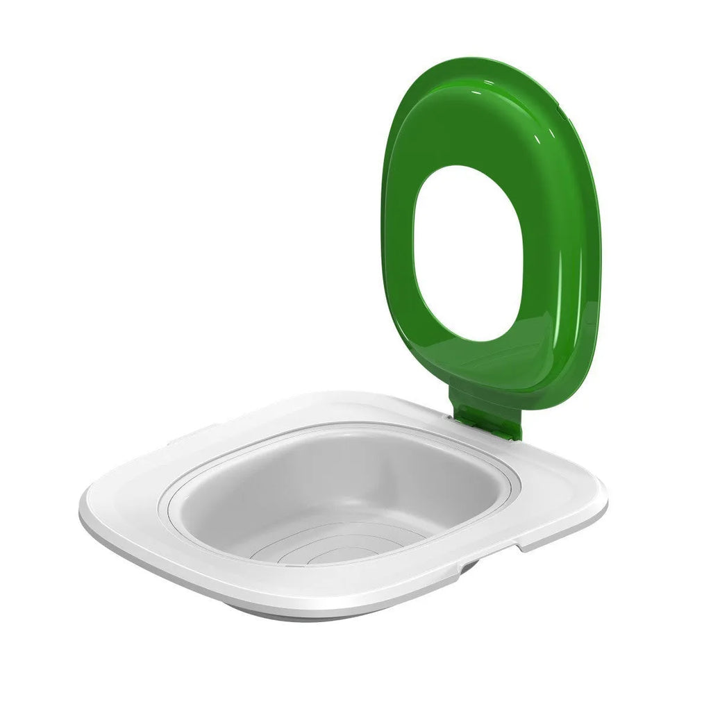 Fifth generation cat toilet trainer with integrated mat in ABS plastic available in grey, green and blue