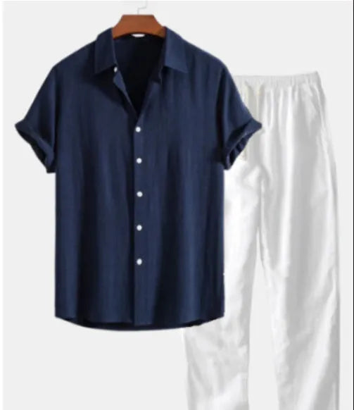 Men's slim fit floral print cardigan shirt in polyester, shown in green and blue colour options.