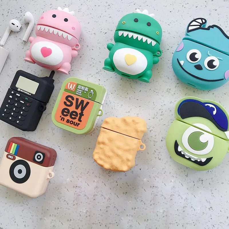 Silicone protective case for Apple AirPods with cartoon animal design in multiple colour options