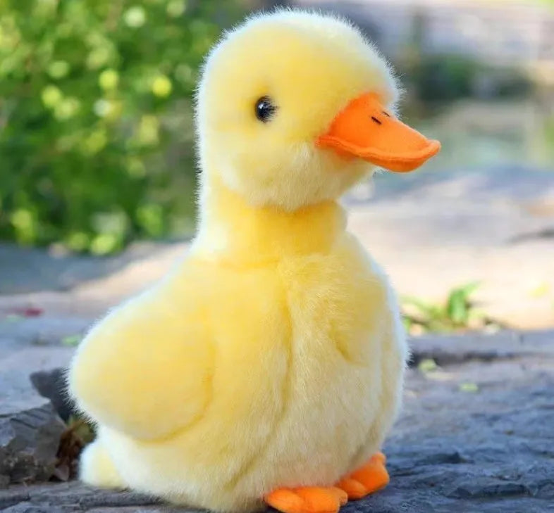 Simulation plush small yellow duck 17cm tall with soft fabric and sound feature for children