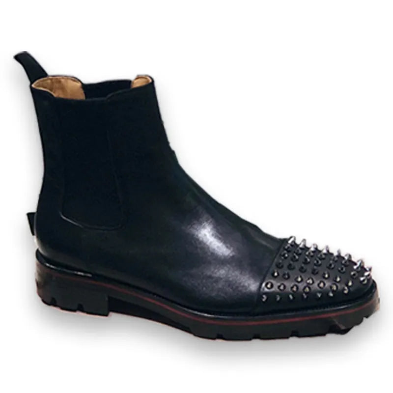 Men's black high-top leather business casual shoes with cowhide uppers