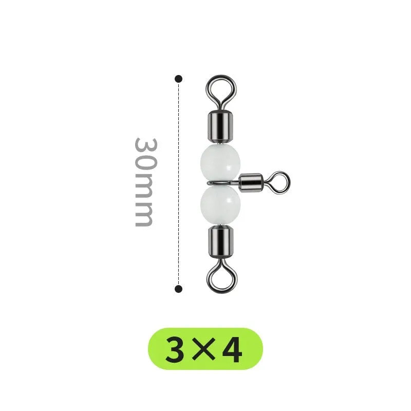 Copper luminous three-fork swivel beads and T-type balance rings for fishing lure assembly.