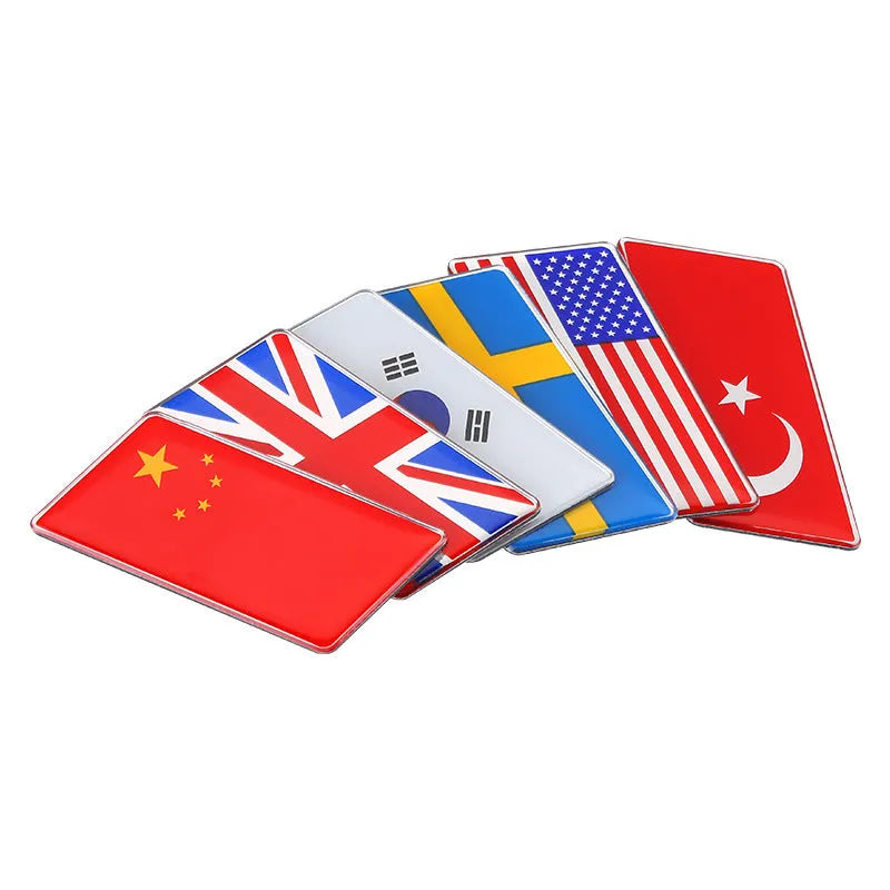 Aluminium national flag car sticker showing parallelogram shape with UK Union Flag design.