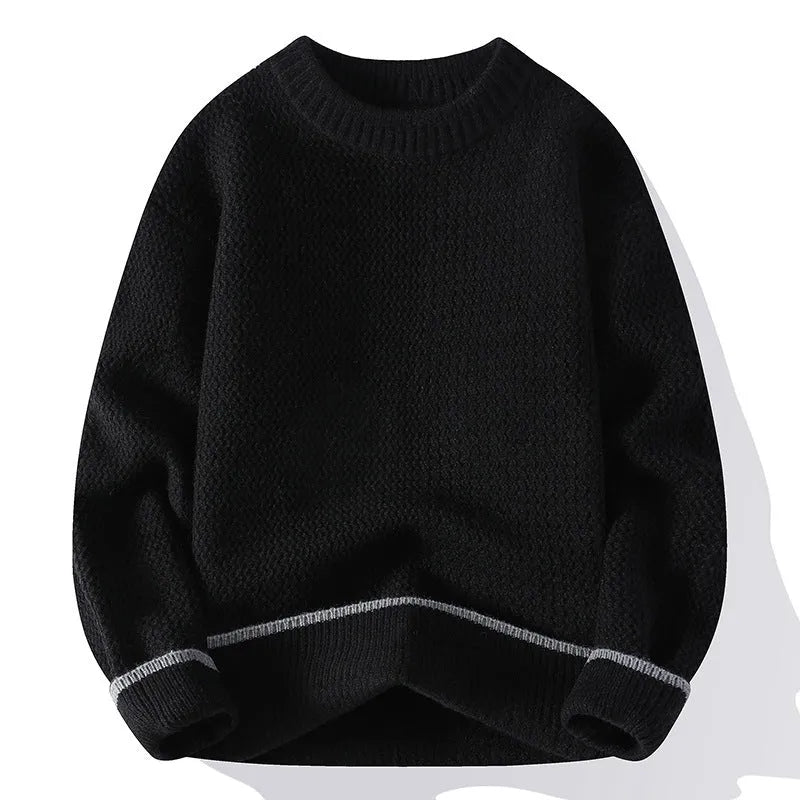 Men's grey loose fit round neck pullover sweater with long sleeves for autumn wear