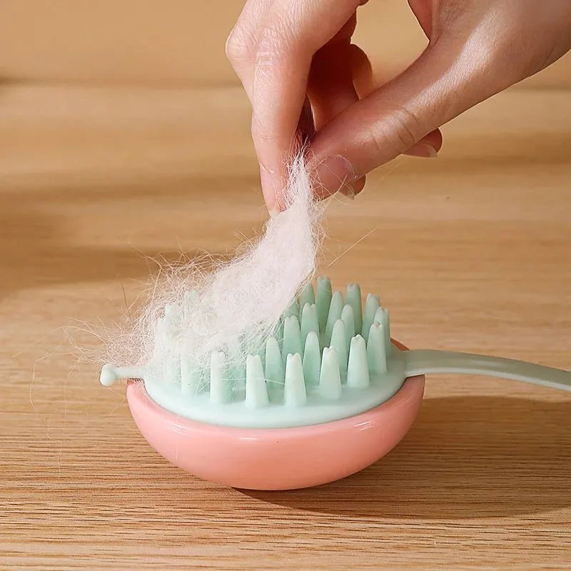 Silicone pet bathing brush with flexible bristles and comfortable handle in assorted colours