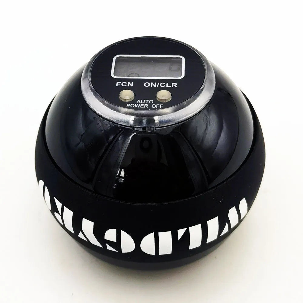 Self-starting luminous wrist strength ball in black with PC ABS silicone housing and ferroalloy core for grip training