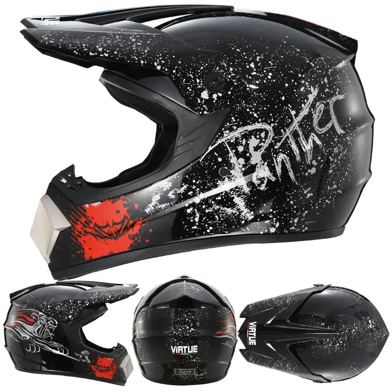 ABS cross-country helmet for kart and motorcycle use in Bright Black Green Boy colour