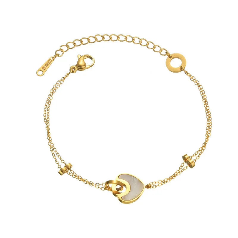 Stainless steel resin bracelet for women with double-layer heart design and electroplated finish