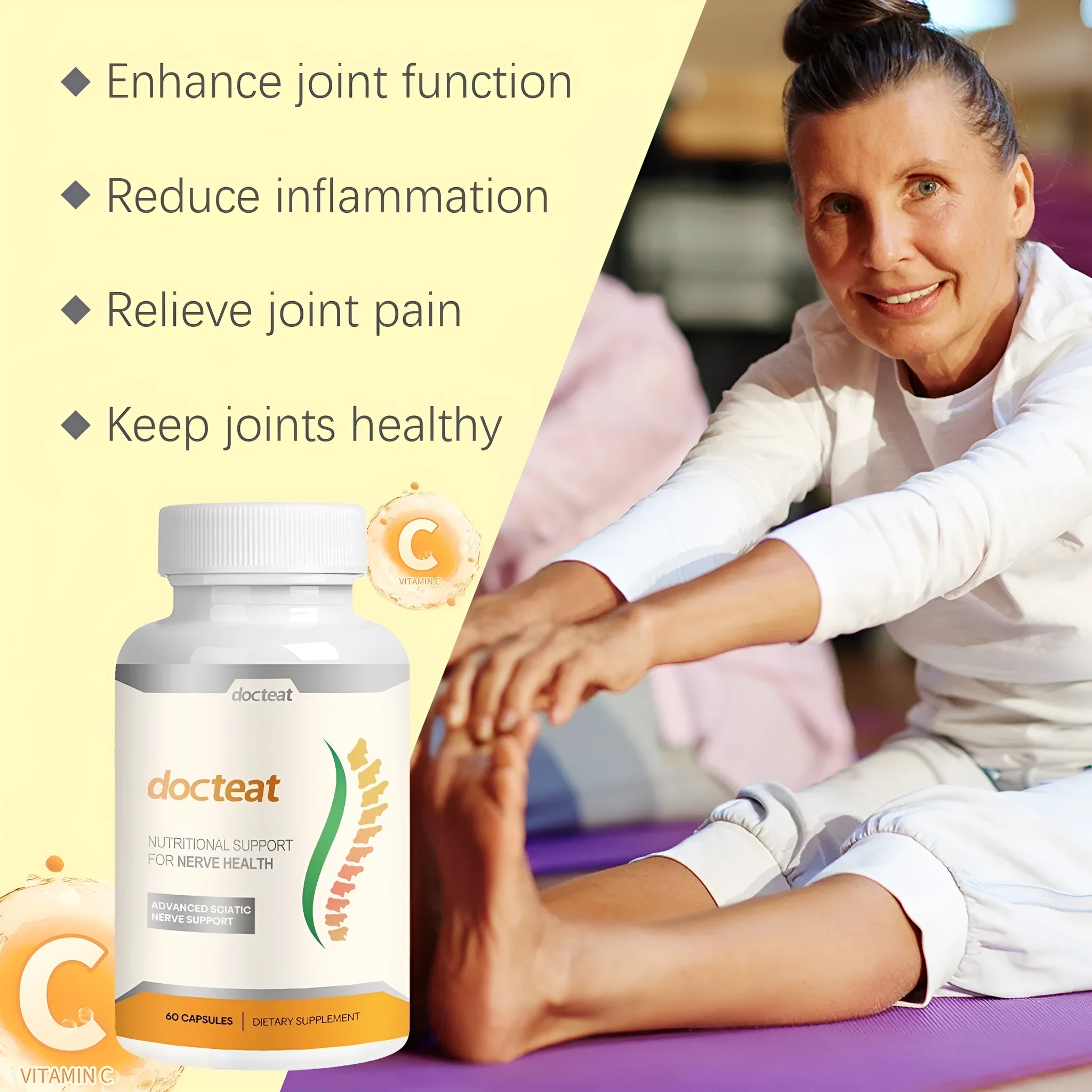 DOCTEAT body care adhesive wrap bottle with 60 capsules for skin joint and muscle massage comfort.