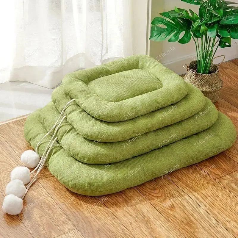 Brown and green dog kennel cushion with cooling pad for summer comfort in four size options