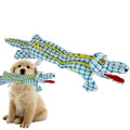 Crocodile-shaped plush dog toy with corduroy fabric detailing and squeaker inside