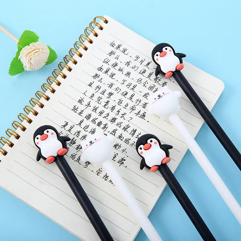 Korean cartoon penguin silicone gel pen with 0.5mm black refill and peacock blue black colour