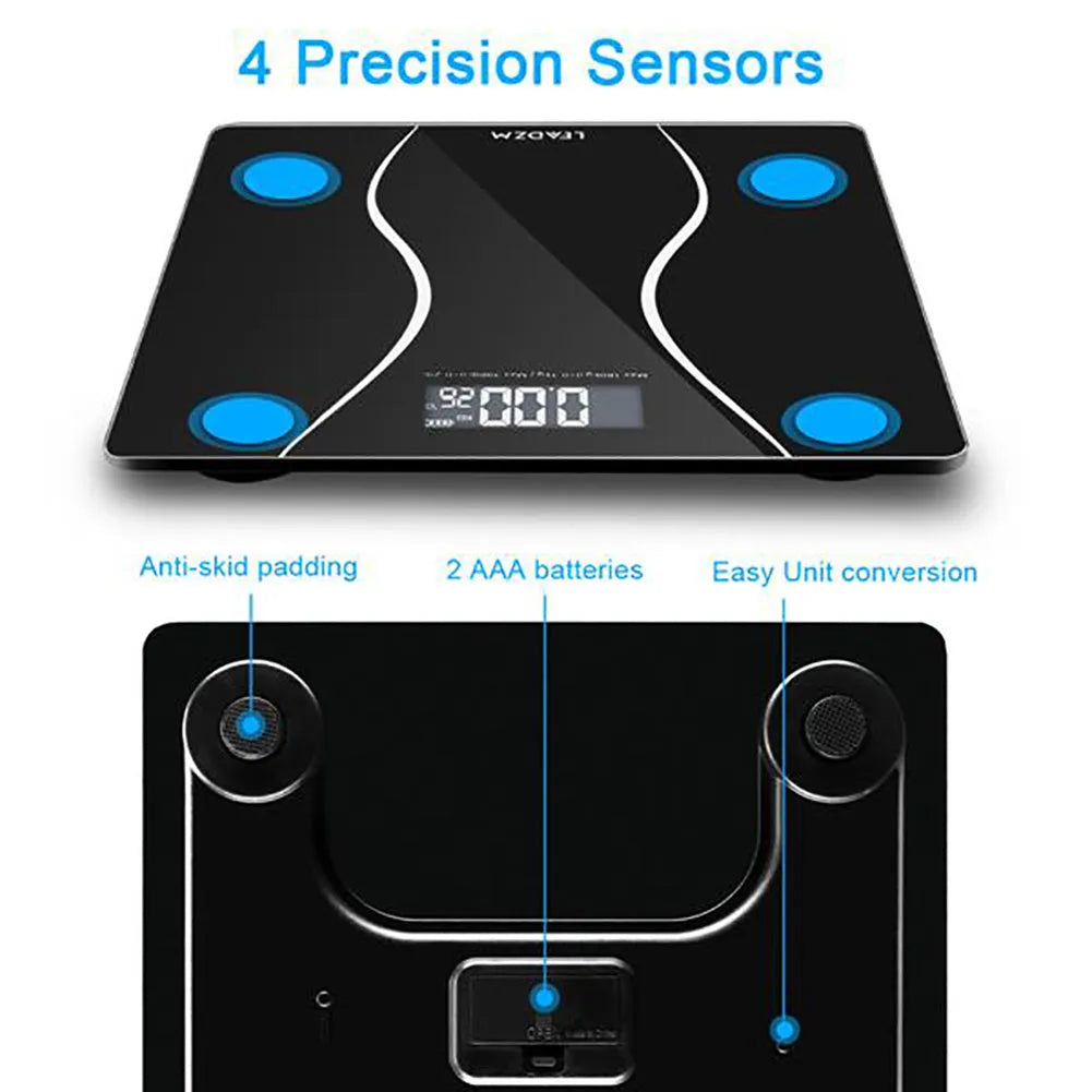 Matte black electronic body scale with digital display for weight measurement up to 180kg