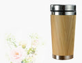 Bamboo coffee cup with stainless steel double wall insulation, 420ml capacity, leak-proof lid and foam pad