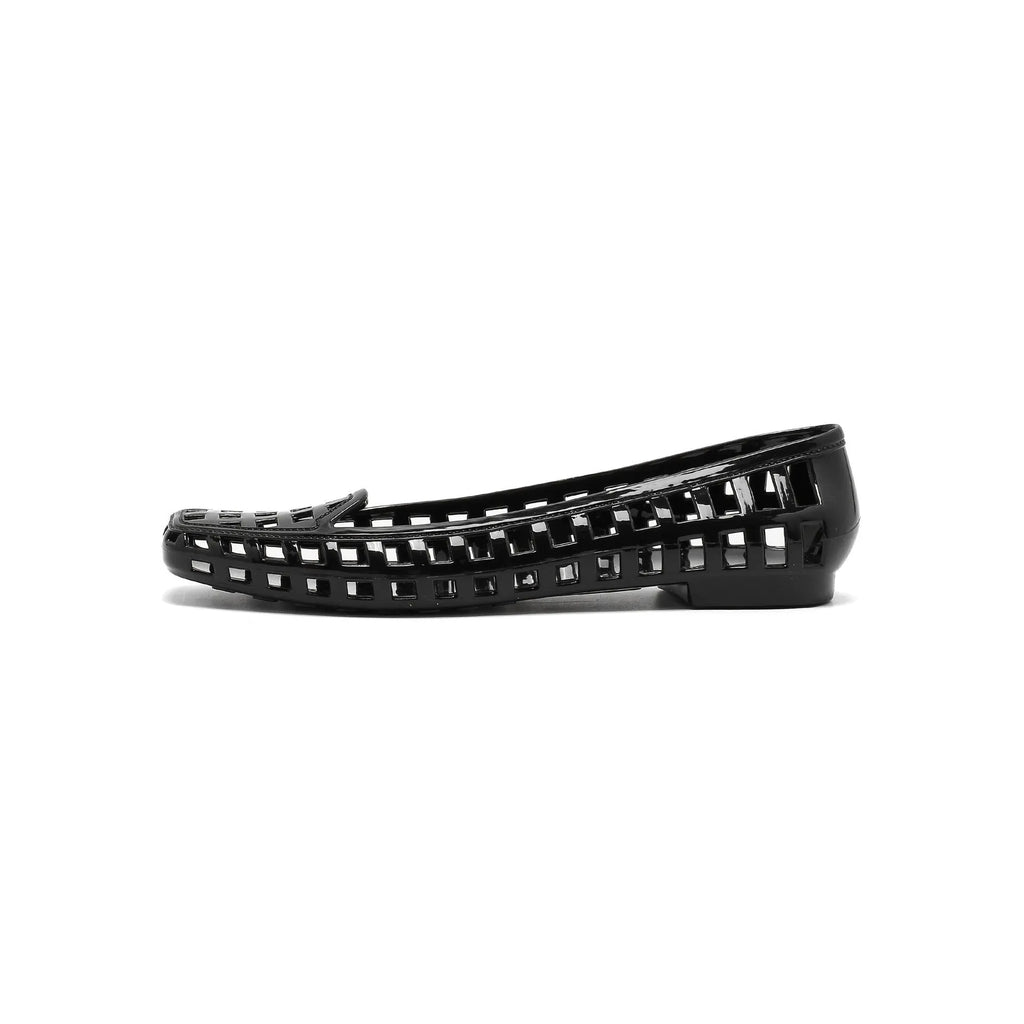 Women's transparent square toe PVC gel slipper on a neutral background, showing the distinctive toe shape.