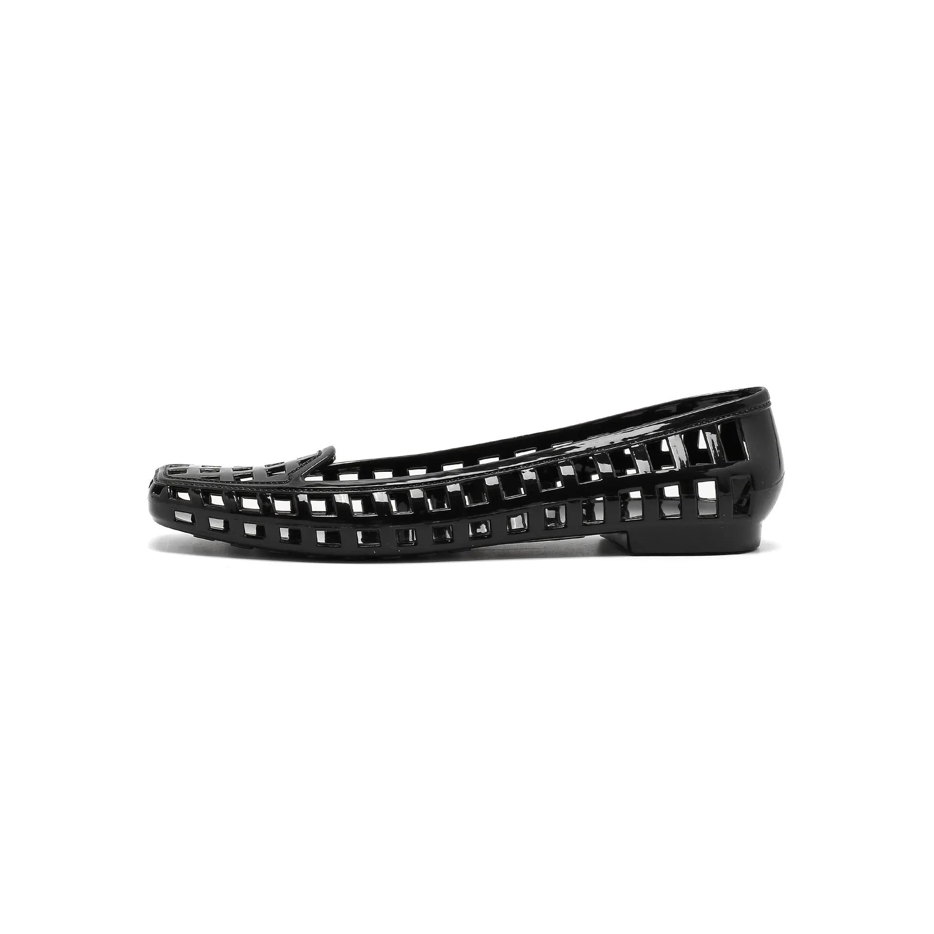 Women's transparent square toe PVC gel slipper on a neutral background, showing the distinctive toe shape.