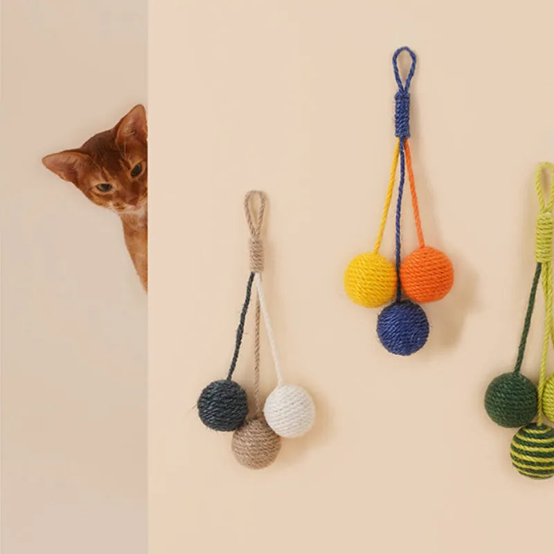 Cat toy set with teaser stick and catnip balls in blue, green, red, or yellow