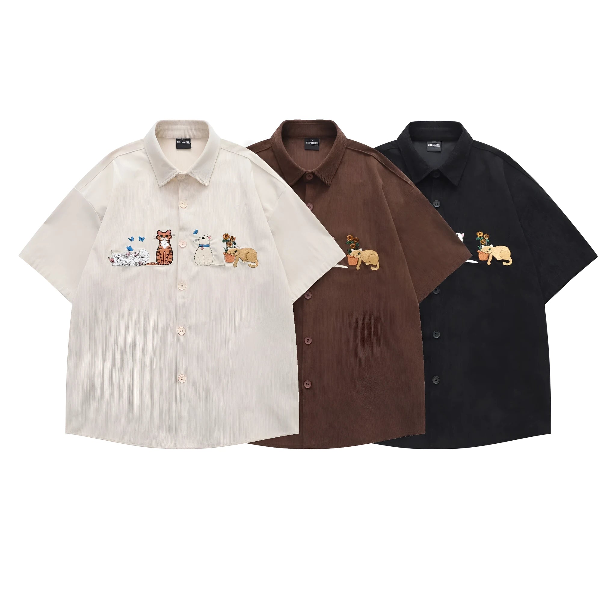Loose cardigan shirt with cartoon embroidery in apricot colour, loose fit design