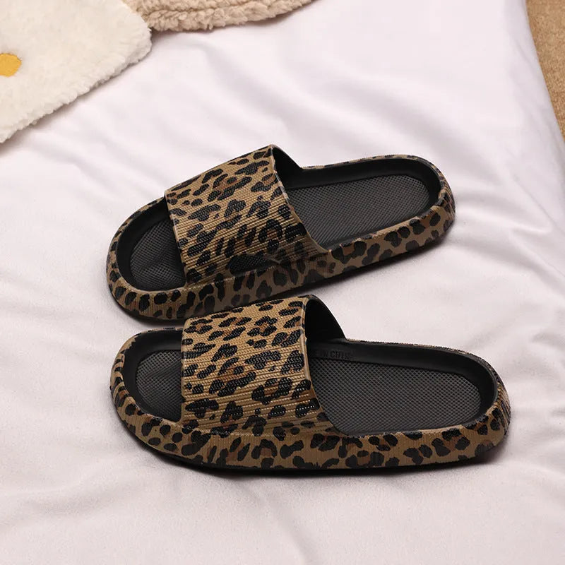 Women's leopard print EVA slippers with thick sole in multiple colour options