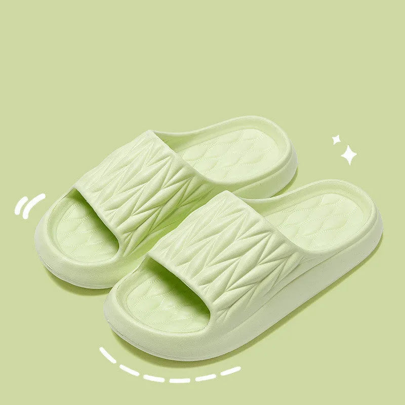 Leaf texture design EVA slippers for men and women in various colours on a non-slip sole.