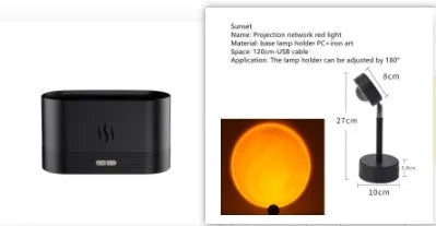 Black square aroma diffuser with flame light effect and mist output